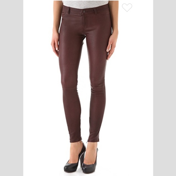 Vince Washed Leather Pants In Burgundy Merlot